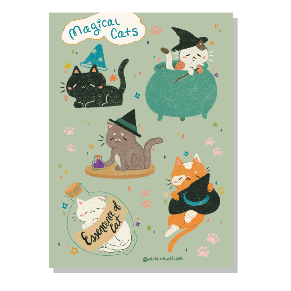 Magical Cats A6 Sticker Sheet